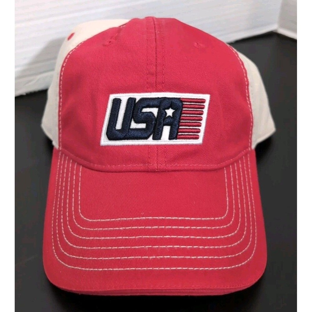 USA hat by ARIZONA JEANS CO. RED KHAKI FLAG Adjustable NWT